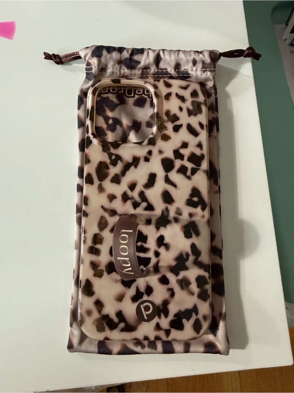 Loopy Case Leopard Print Phone Case with Loop Grip - Pink Brown
